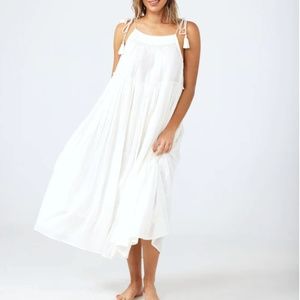 White Embroidered & Crochet Tie Strap Midi/Maxi Dress